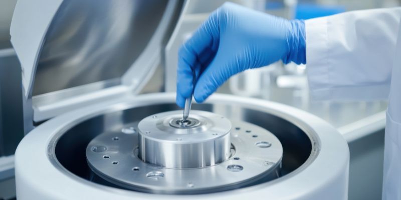 Person doing something with a centrifuge.